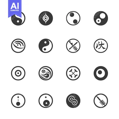 Aset desain premium: Set of 16 Circular Yin Yang and Other Chinese Symbols