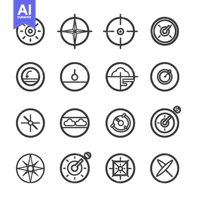 Aset premium populer: Set of 16 Compass and Target Line Icons