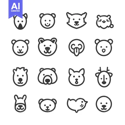 Popular premium asset: Set of 16 Cute Animal Cartoon Face Icons