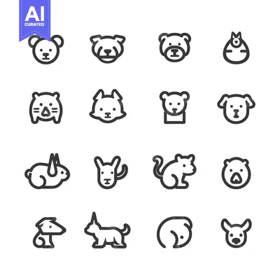 Aset premium populer: Set of 16 Cute Animal Icons in Outline Style
