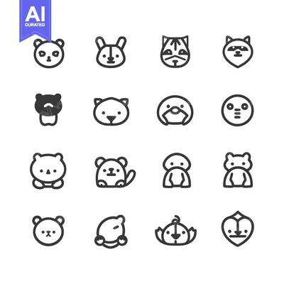 Aset premium populer: Set of 16 Cute Animal Icons in Outline Style