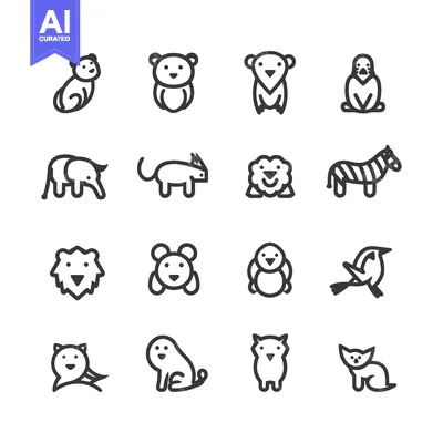 Set of 16 Cute Animal Outline Icons