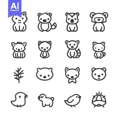Aset premium populer: Set of 16 cute cartoon animal icons