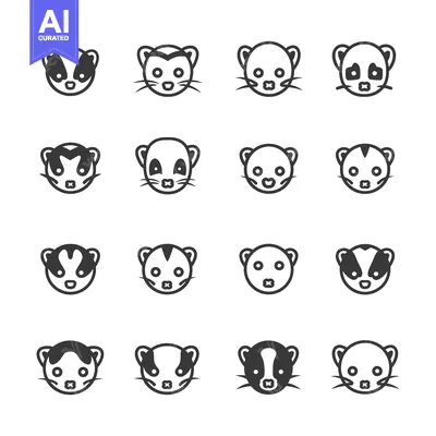 Popular premium asset: Set of 16 Cute Cartoon Ferret Faces in Different Styles