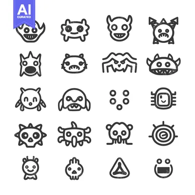 Aset desain premium: Set of 16 Cute Monster Line Icons