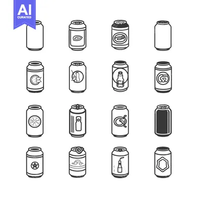 Set of 16 Different Black and White Aluminum Cans with Various Designs