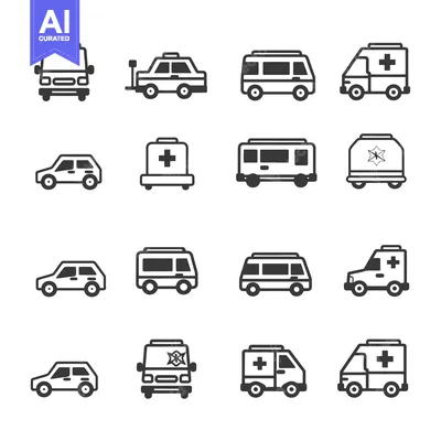 Aset desain premium: Set of 16 Different Car Vehicle Icons in Black and White