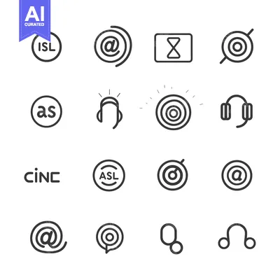 Set of 16 Different  Circular  Icons with Various Symbols