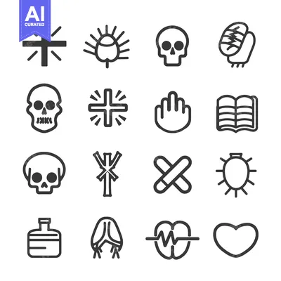 Aset premium populer: Set of 16 Different Line Icons for Medical, Religious, and Other Symbo