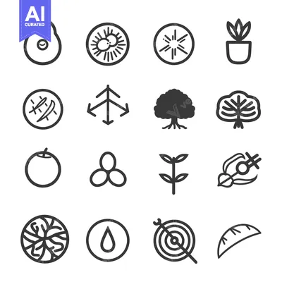 Aset premium populer: Set of 16 Different Nature, Plant, Tree, and Fruit Line Icons