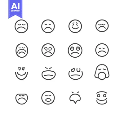 Aset premium populer: Set of 16 Different Sad and Worried Emojis
