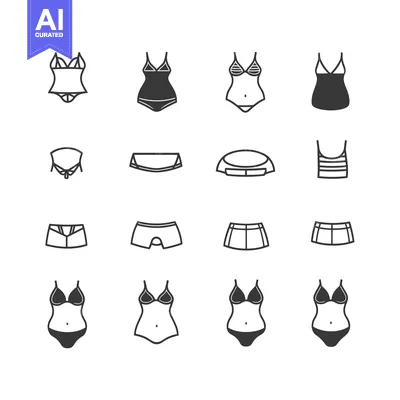 Set of 16 different swimsuit silhouettes for women