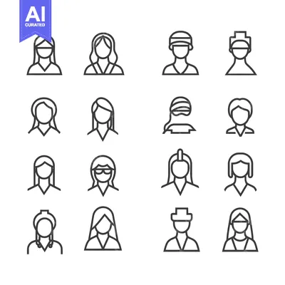 Aset premium populer: Set of 16 Diverse Female Avatar Icons with Various Hairstyles and Head