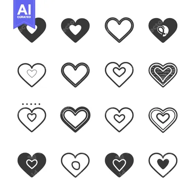 Aset desain premium: Set of 16 Diverse Heart Icons in Black and White