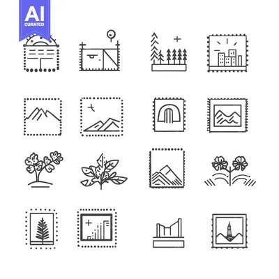 Aset premium populer: Set of 16 Doodle Line Art Pictures in Frames