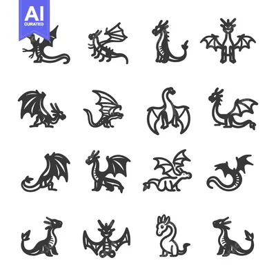 Aset premium populer: Set of 16 Dragon Icons with Different Poses