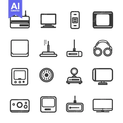 Set of 16 Electronic Device Icons in Line and Filled Styles