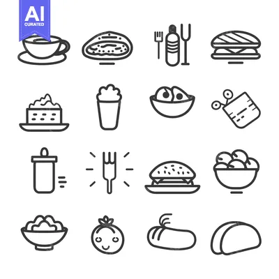 Set of 16 Food and Beverage Line Icons