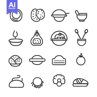 Aset desain premium: Set of 16 Food Icons in Line Style