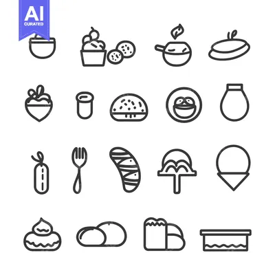 Aset desain premium: Set of 16 Food Icons in Line Style