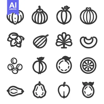 Premium design asset: Set of 16 Fruit Icons with Black Outline