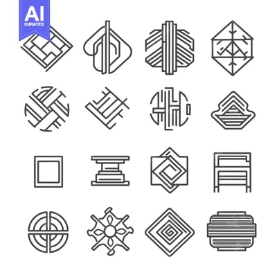 Aset desain premium: Set of 16 Geometric Line Art Pattern Icons