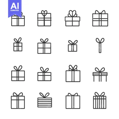 Aset desain premium: Set of 16 Gift Box Icons with Different Bow Styles