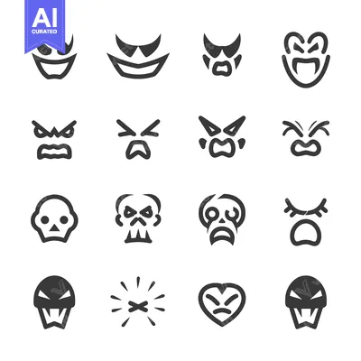 Aset premium populer: Set of 16 Halloween Emojis in Black and White