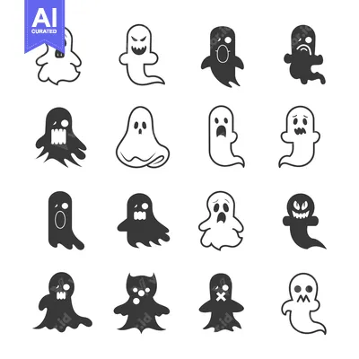 Aset premium populer: Set of 16 Halloween Ghost Icons with Different Expressions