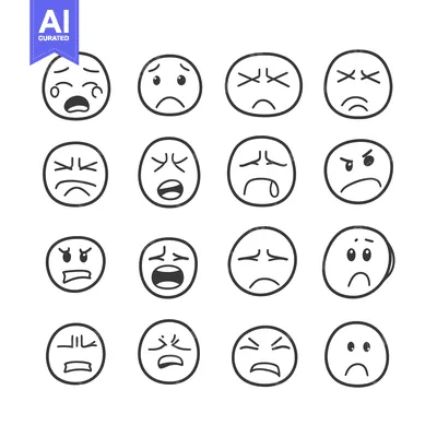 Aset desain premium: Set of 16 Hand Drawn Emojis with Negative Emotions