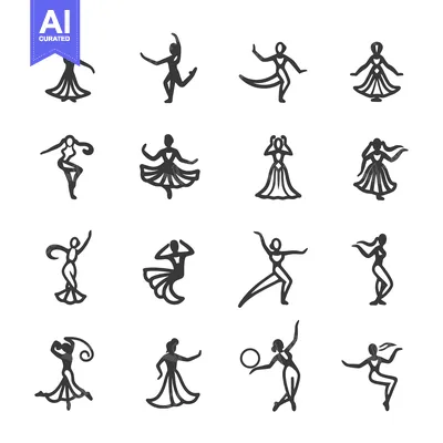 Set of 16 Hand-Drawn Female Dancer Icons