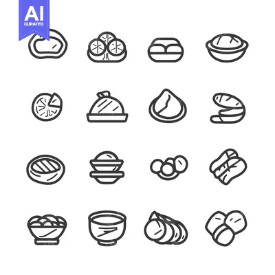 Aset premium populer: Set of 16 Hand-Drawn Food Icons in Black and White