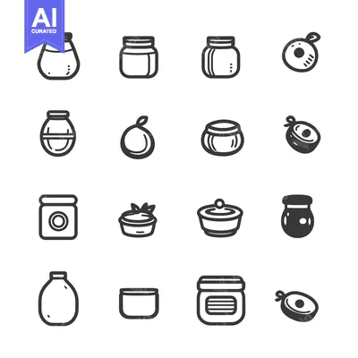 Aset desain premium: Set of 16 Hand-Drawn Jar and Container Icons