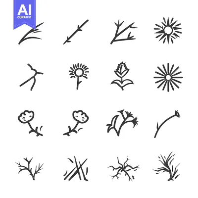 Premium design asset: Set of 16 Hand Drawn Line Art Plant Icons