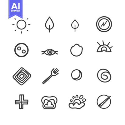 Premium design asset: Set of 16 Hand-Drawn Simple Icons Depicting Nature, Weather, and Objec