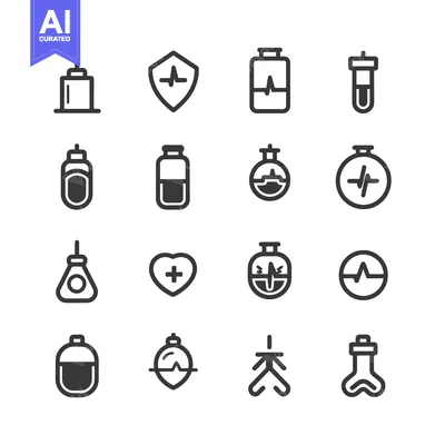 Set of 16 Heartbeat and Medical Outline Icons