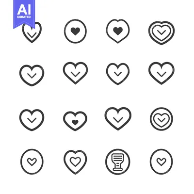 Aset premium populer: Set of 16 Heart Icons with Checkmarks and Variations