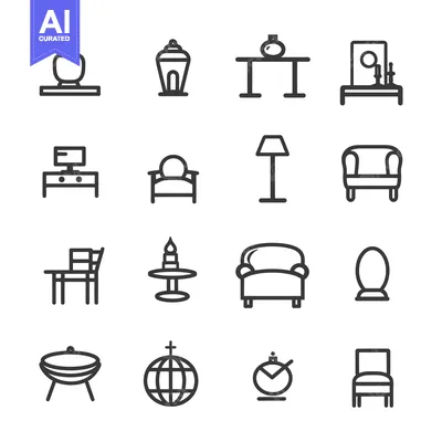 Aset desain premium: Set of 16 Interior Design Line Icons