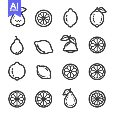 Aset premium populer: Set of 16 Lemon and Lime Icons in Outline Style