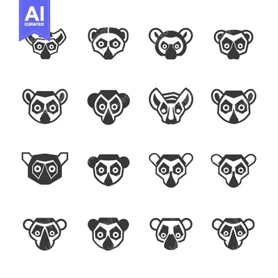 Popular premium asset: Set of 16 Lemur Head Icons in Different Styles