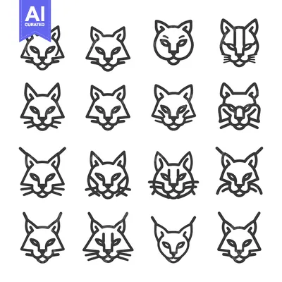 Premium design asset: Set of 16 Linear Style Lynx Head Icons