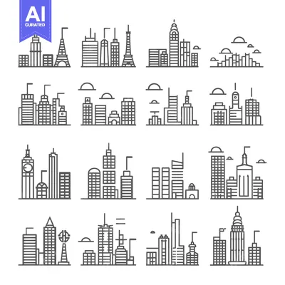 Popular premium asset: Set of 16 Line Art City Skylines with Towers and Buildings