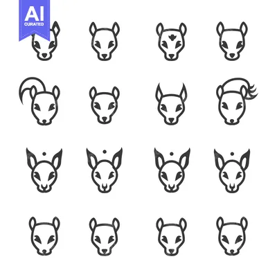 Aset premium populer: Set of 16 Line Art Squirrel Head Illustrations