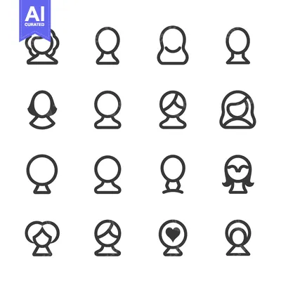 Premium design asset: Set of 16 Linear Woman User Profile Icons with Various Hairstyles