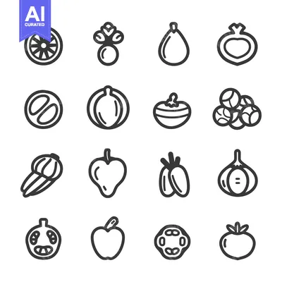 Popular premium asset: Set of 16 Line Icons Depicting Various Types of Fruits and Vegetables