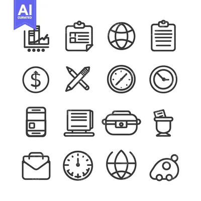 Aset premium populer: Set of 16 Line Icons for Business, Finance, and Technology