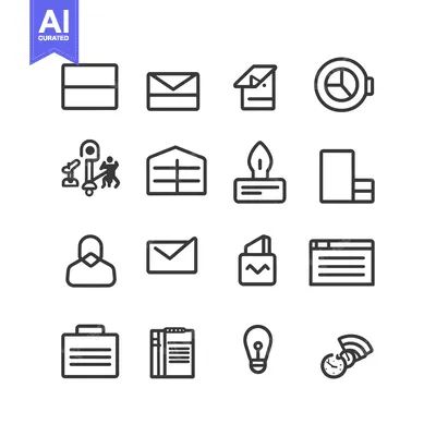 Set of 16 Line Icons for Business, Technology, and Communication