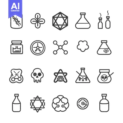 Set of 16 Line Icons for Chemistry and Science Related Concepts
