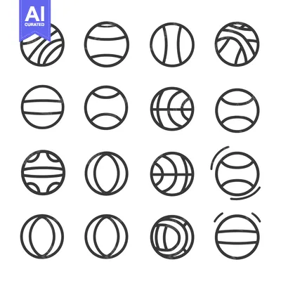 Aset desain premium: Set of 16 Line Icons for Different Types of Balls