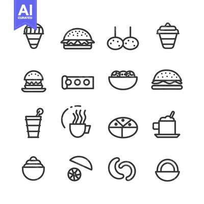 Premium design asset: Set of 16 Line Icons for Food and Beverage Items